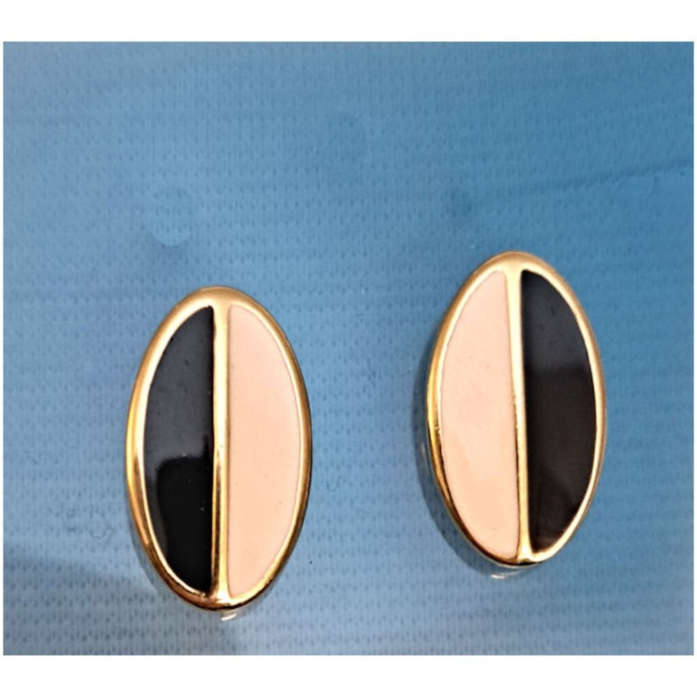 909'S  GOLD, BLACK AND WHITE EARRRINGS, STAINLESS POSTS